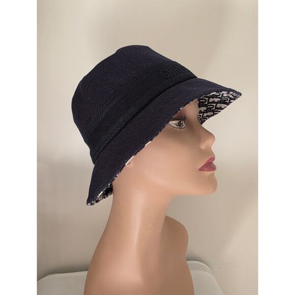 Christian Dior Navy Blue Logo Embroidered Canvas Bucket Hat M sz main image 11